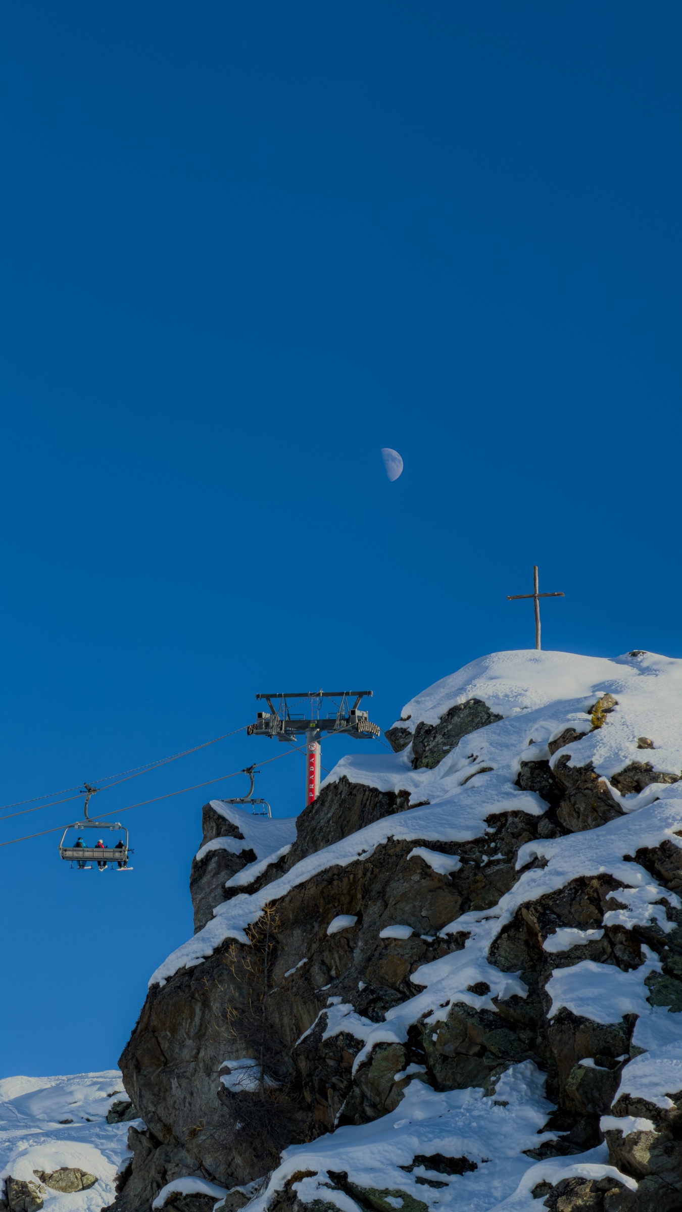 Ski lift and moon